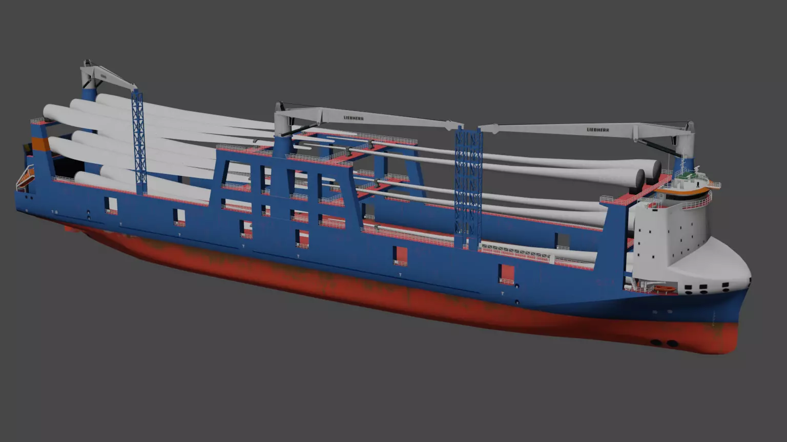 Wind turbine components transportation ship Low-poly 3D model_0