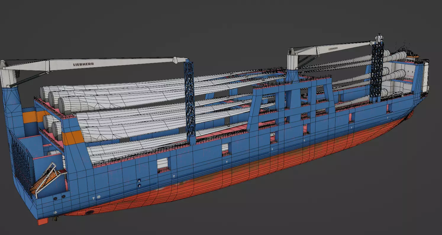 Wind turbine components transportation ship Low-poly 3D model_3