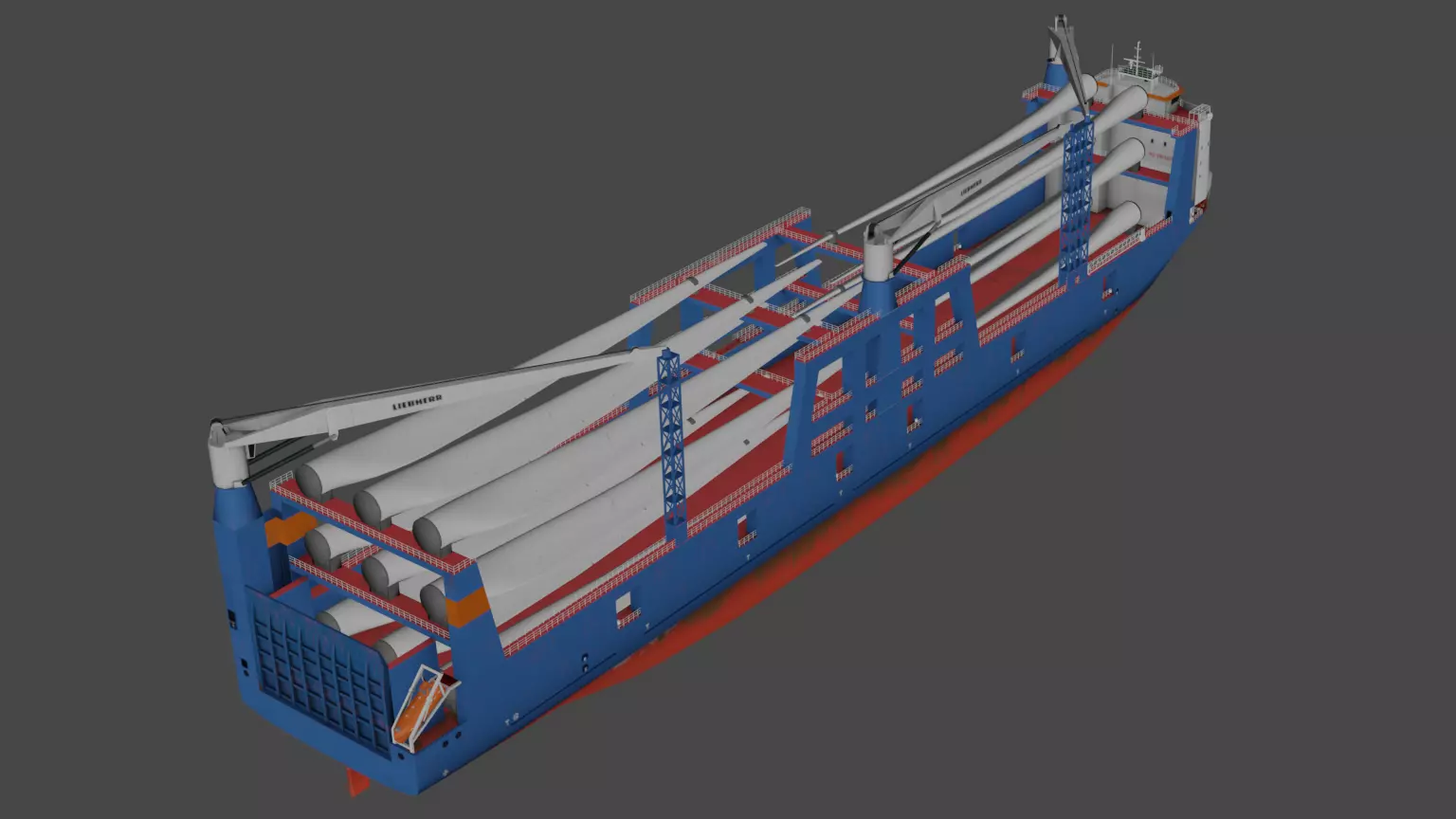 Wind turbine components transportation ship Low-poly 3D model_11