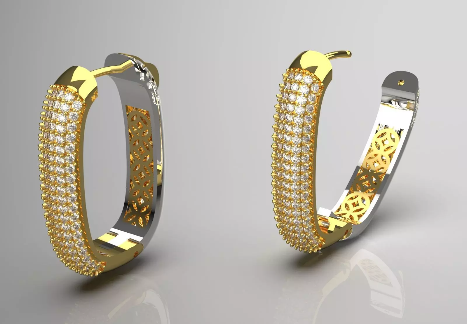 Modern Two-Tone Gold Hoop Earrings with Diamonds Model je0113 3D print model