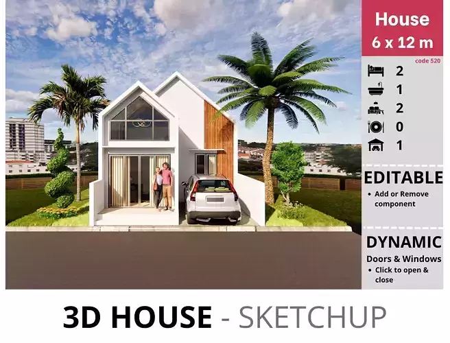 House 6x12m code 520 - Sketchup 3D model 3D model