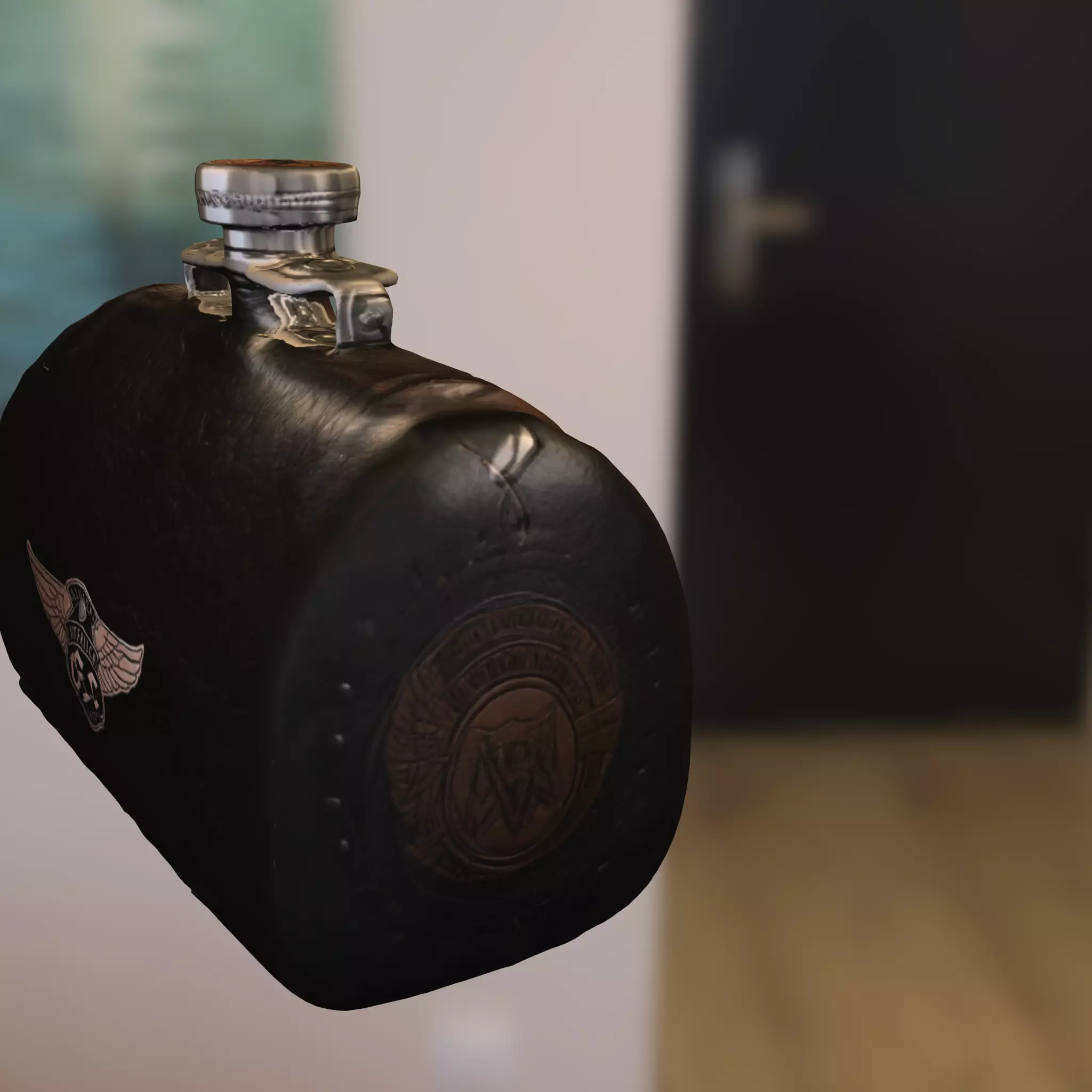 Leather and Metal Flask Low-poly 3D model_0