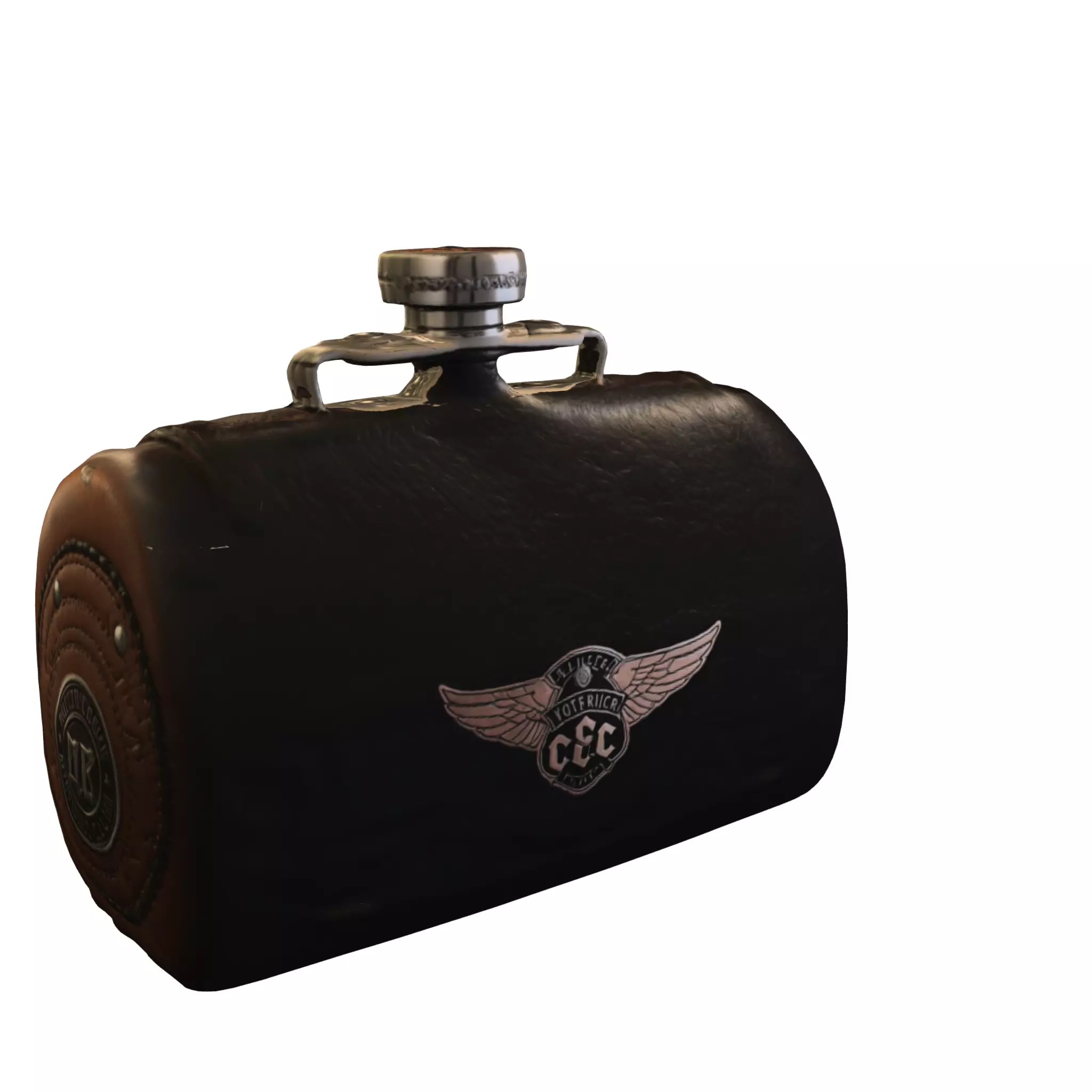 Leather and Metal Flask Low-poly 3D model_4