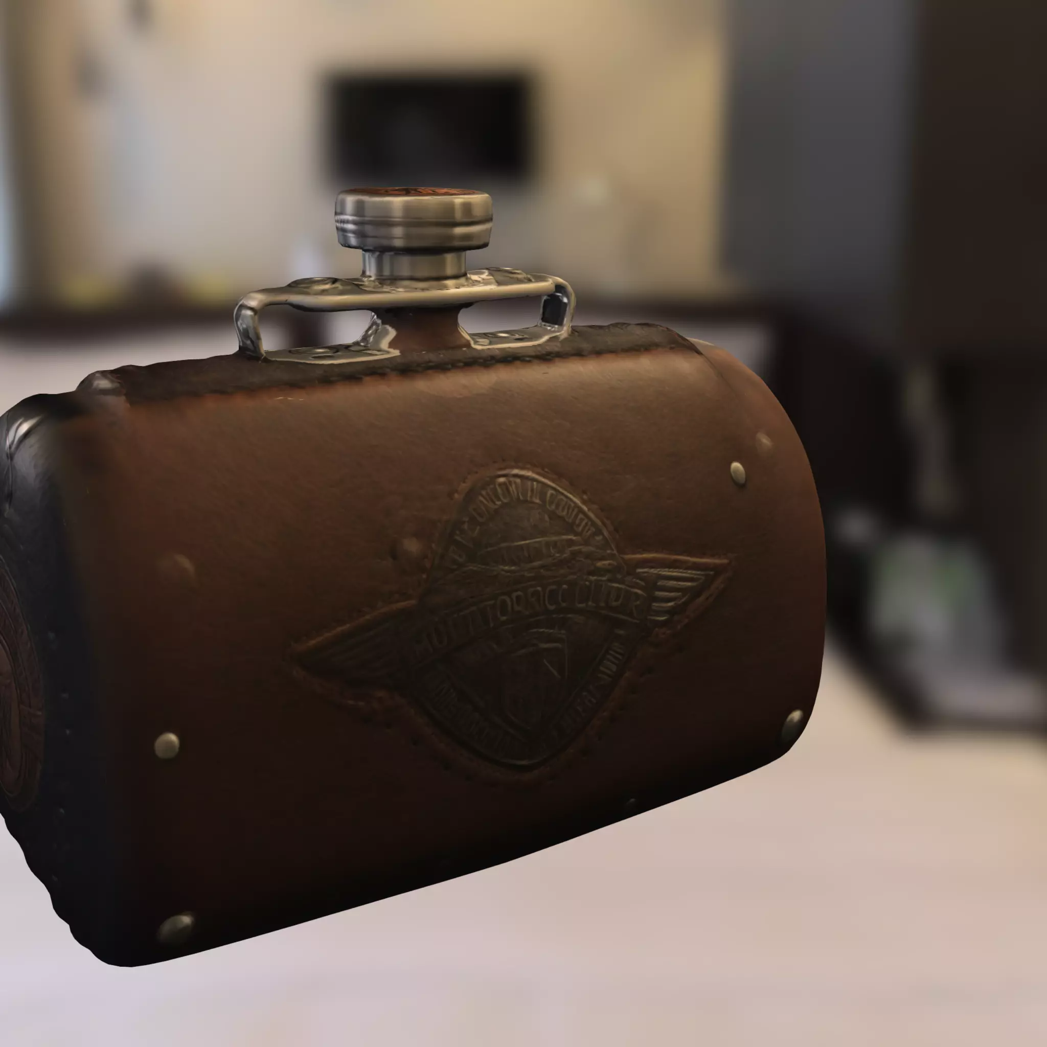 Leather and Metal Flask Low-poly 3D model_1
