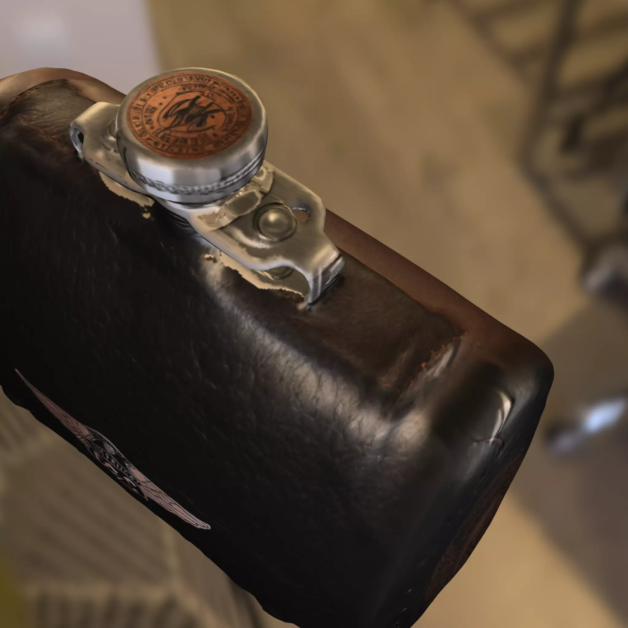 Leather and Metal Flask Low-poly 3D model_3