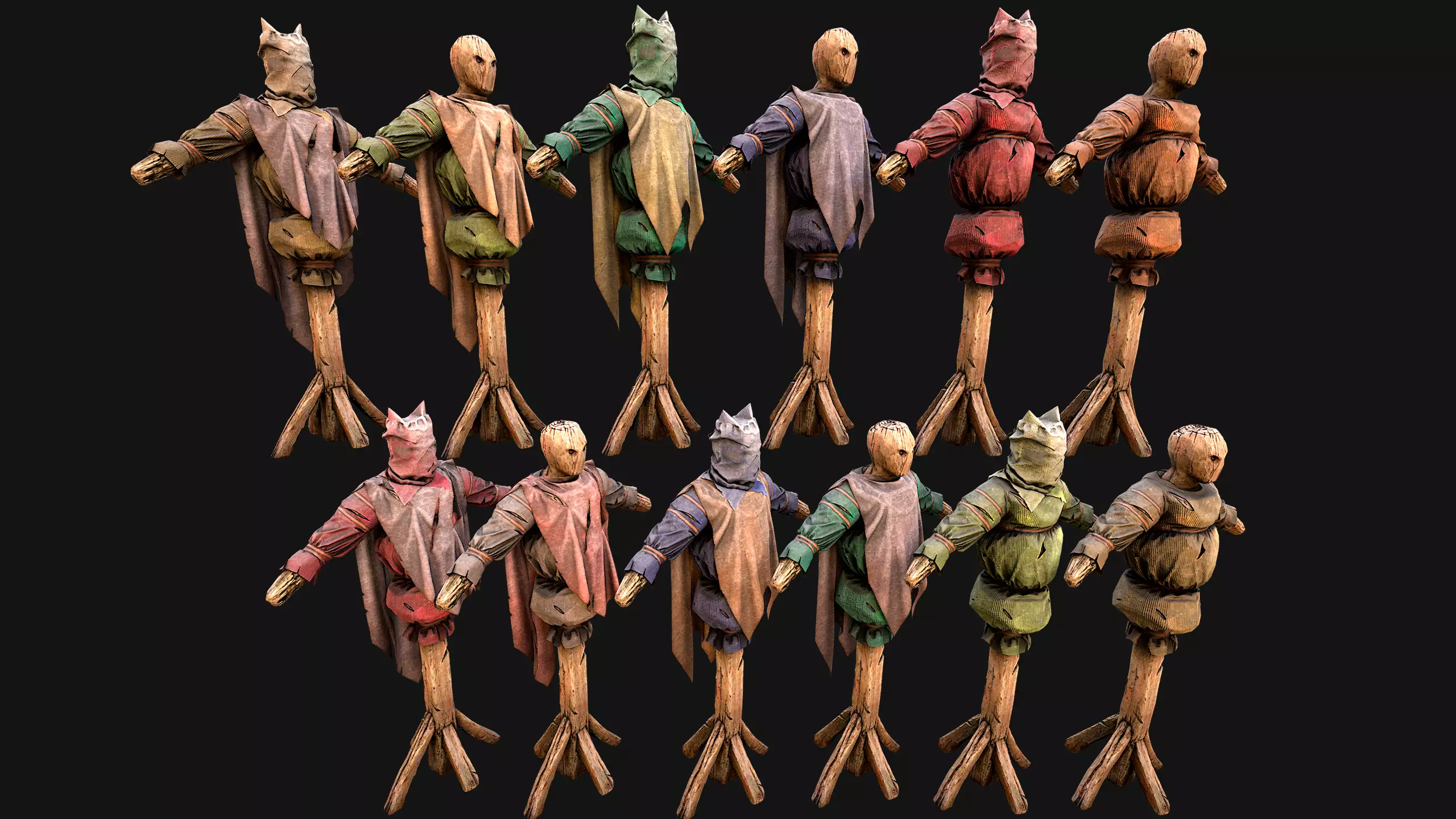 Medieval Wooden Fighting Dummy Mannequin Training Camp Low-poly 3D model