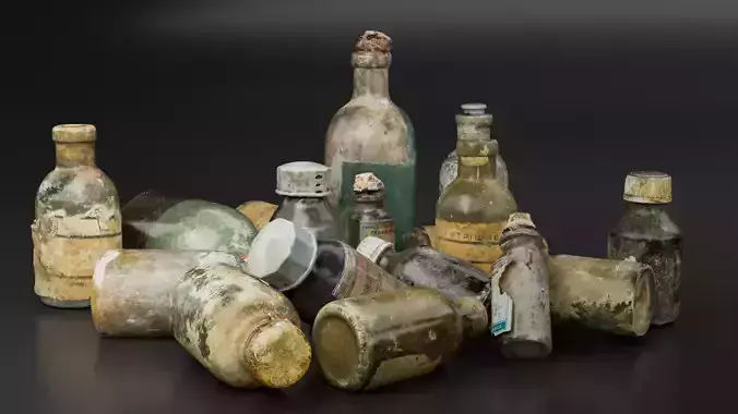 Old Medical Bottles Collection Low-poly 3D model