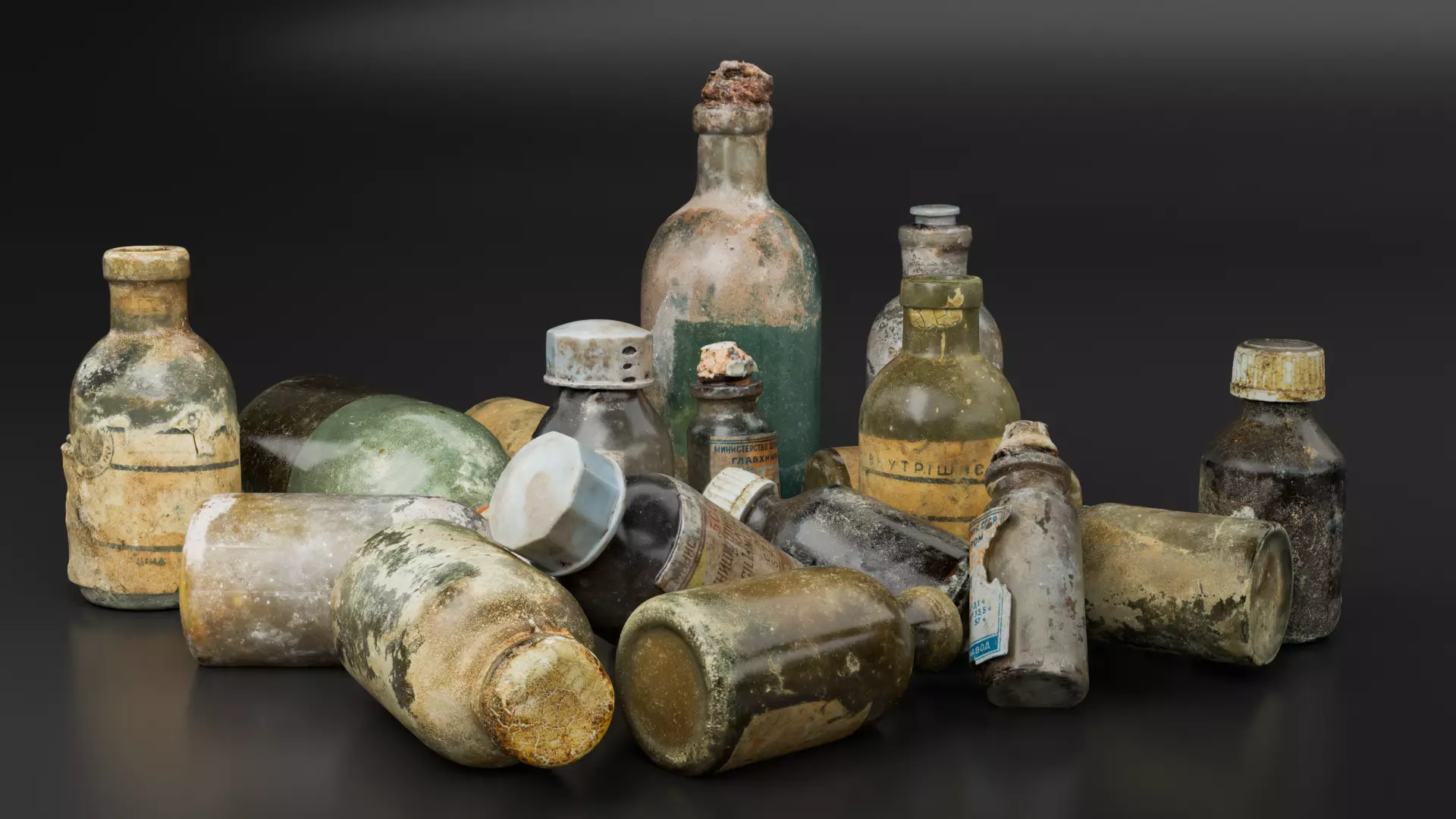 Old Medical Bottles Collection Low-poly 3D model_0