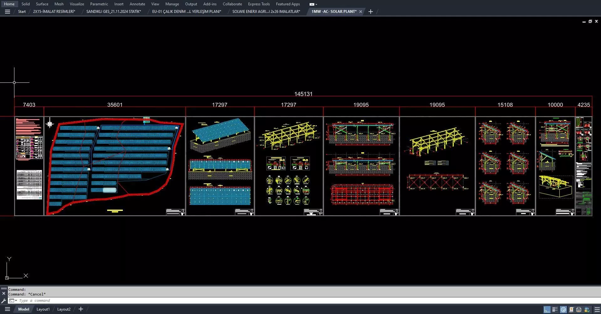 1MW AC- SOLAR PLANT Autocad Static Project 3D model_2
