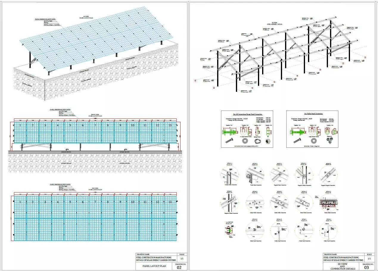 1MW AC- SOLAR PLANT Autocad Static Project 3D model_10
