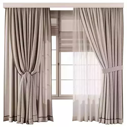 Herringbone Linen Curtain Set with Roman Blind and Sheer Layer