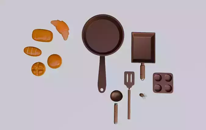 CartoonKitchenwareAndBakery3DModelSet