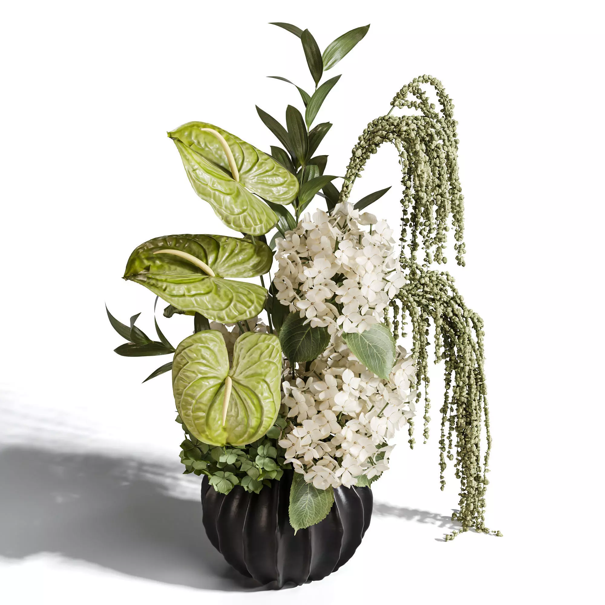 Ivory Hydrangea in a Calm Floral Scene 3D model_2