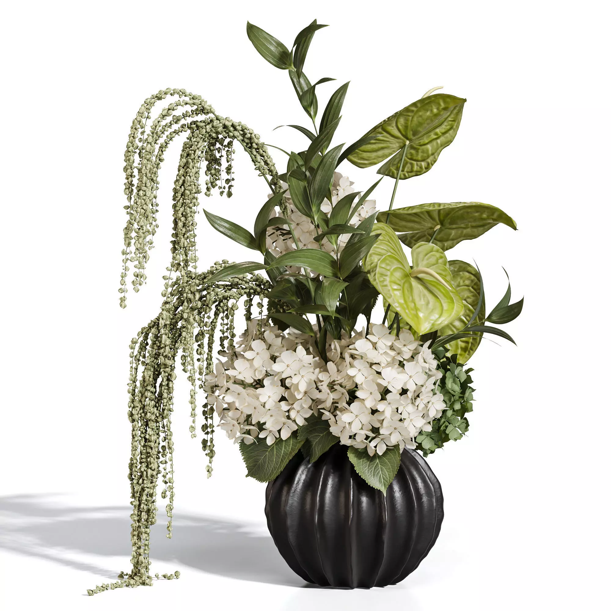 Ivory Hydrangea in a Calm Floral Scene 3D model_1