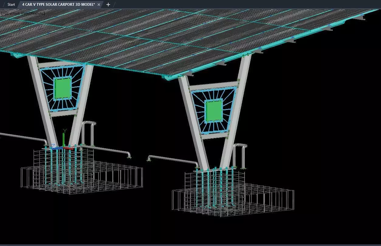 4 CAR V TYPE SOLAR CARPORT 3D MODEL 3D model_5