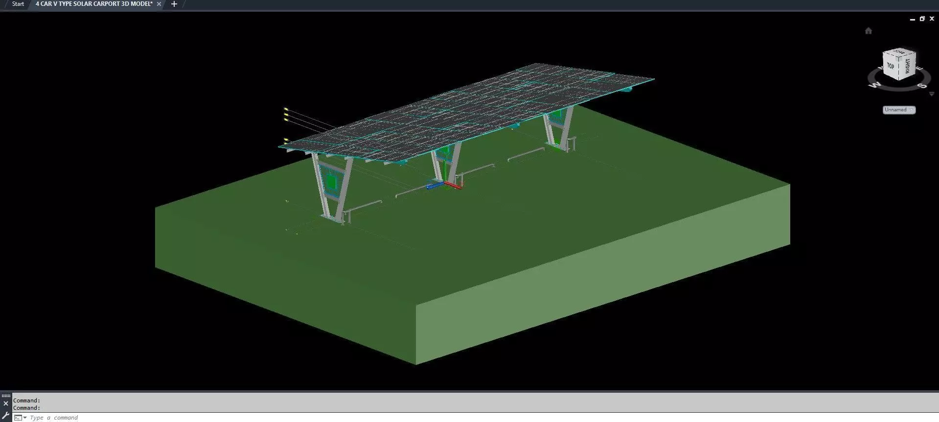 4 CAR V TYPE SOLAR CARPORT 3D MODEL 3D model_2