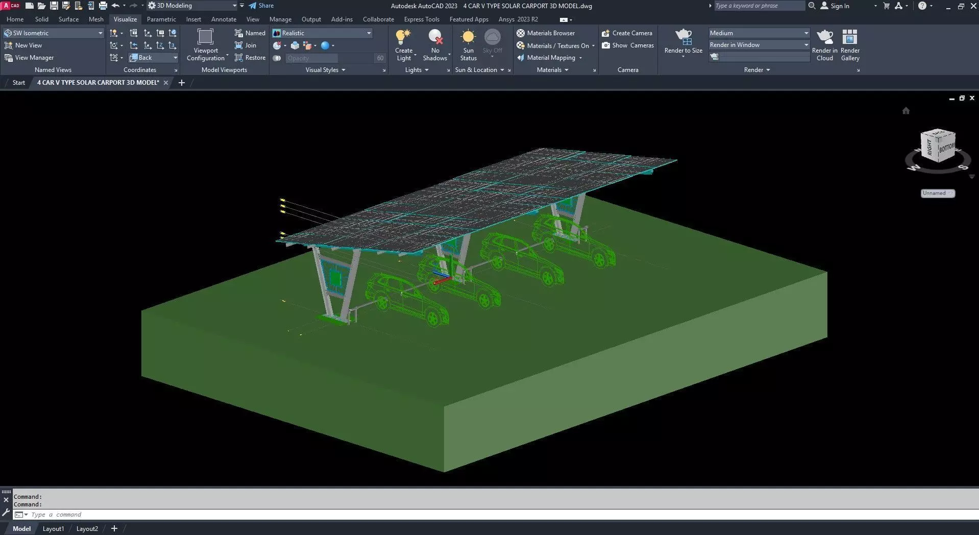 4 CAR V TYPE SOLAR CARPORT 3D MODEL 3D model_10