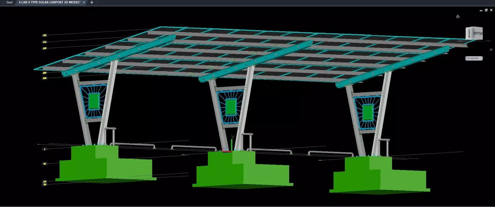 4 CAR V TYPE SOLAR CARPORT 3D MODEL 3D model_3