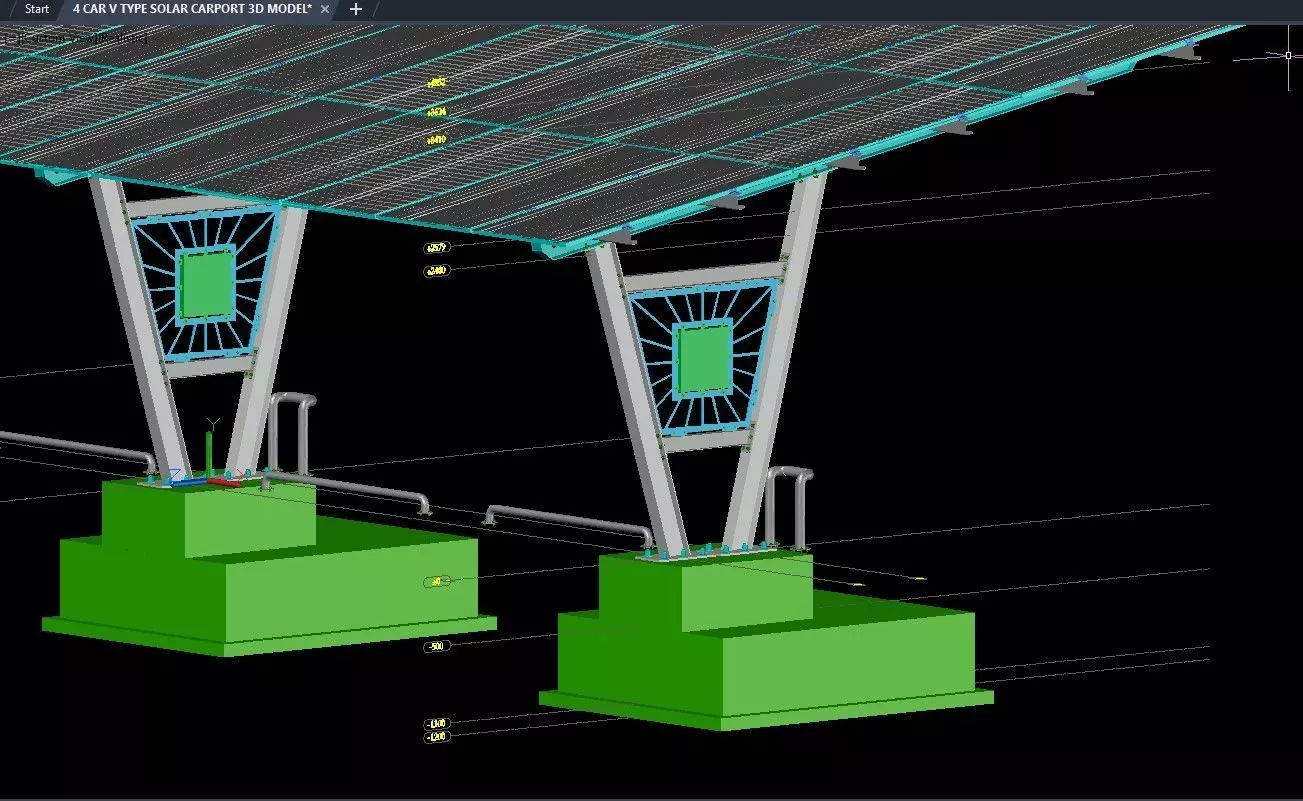 4 CAR V TYPE SOLAR CARPORT 3D MODEL 3D model_4