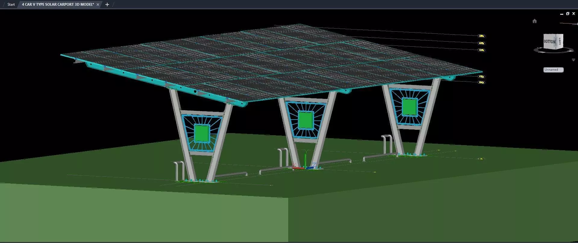 4 CAR V TYPE SOLAR CARPORT 3D MODEL 3D model_12