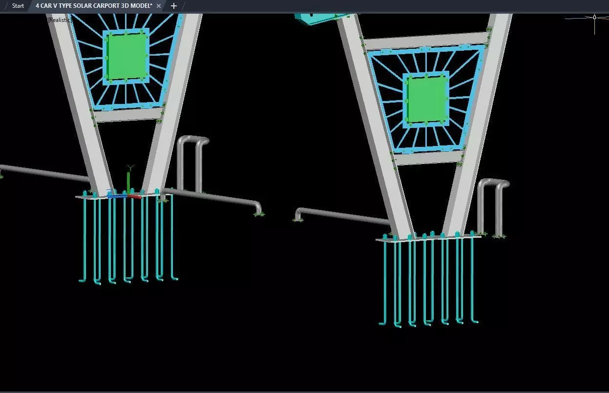 4 CAR V TYPE SOLAR CARPORT 3D MODEL 3D model_7