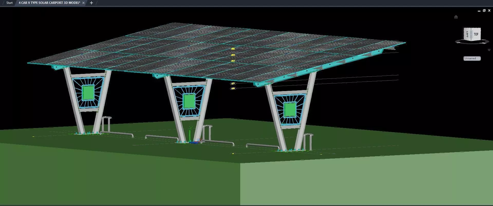 4 CAR V TYPE SOLAR CARPORT 3D MODEL 3D model_0