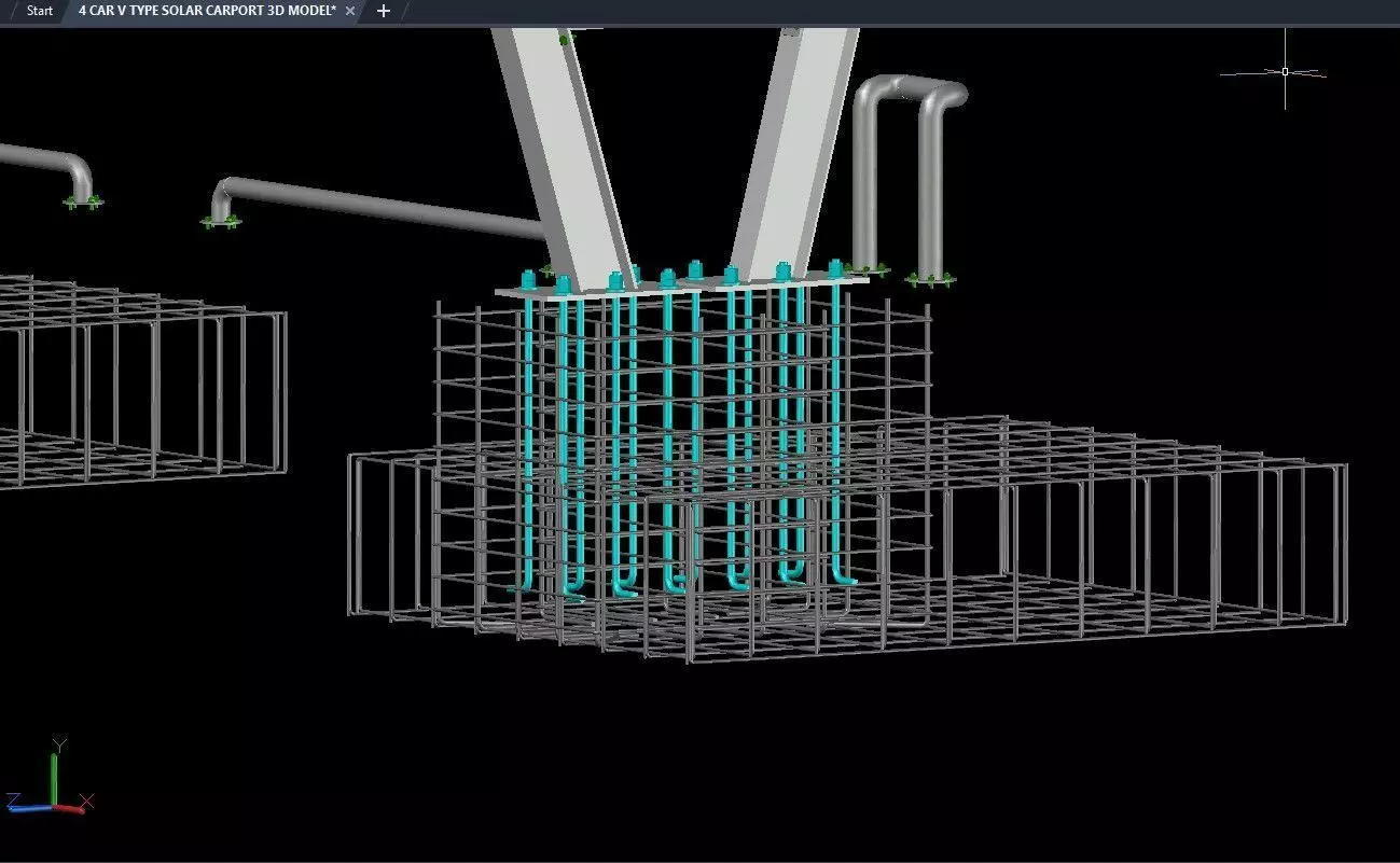 4 CAR V TYPE SOLAR CARPORT 3D MODEL 3D model_6