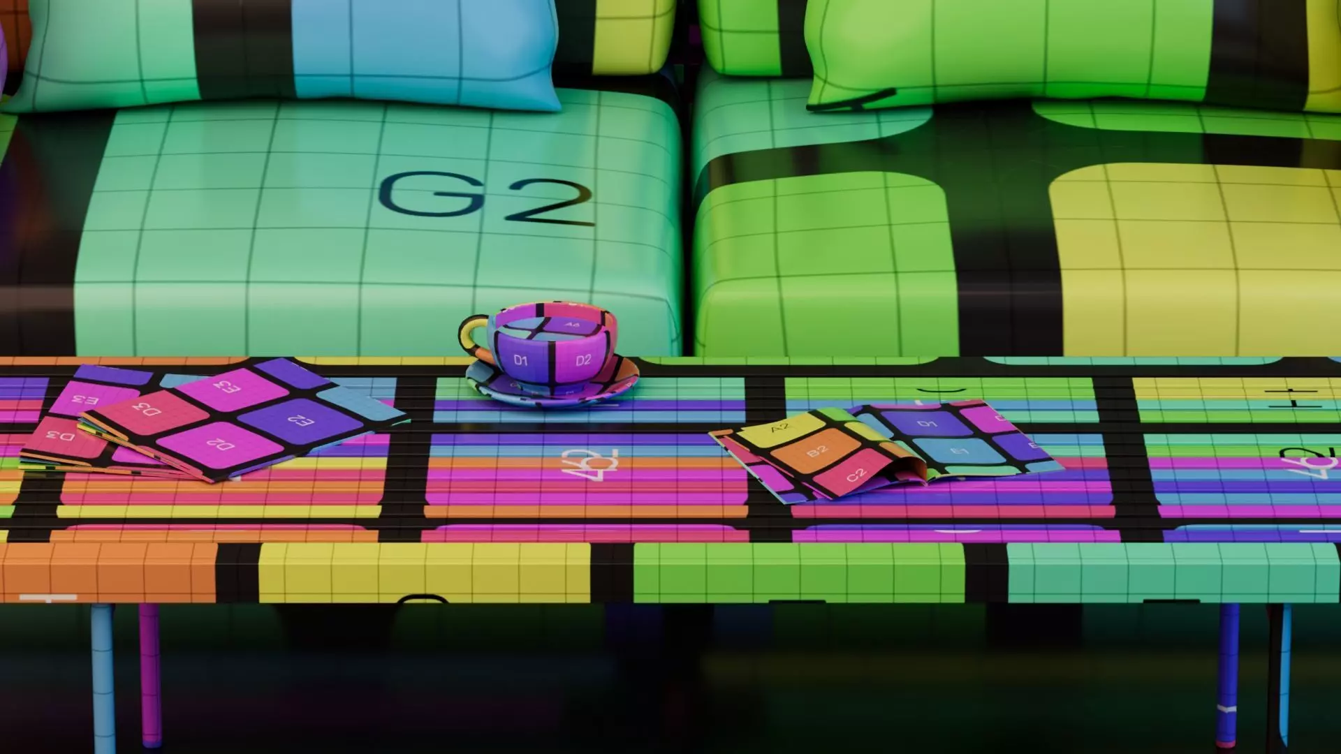 Modern Wooden Slat Sofa with Coffee Table 3D model_15