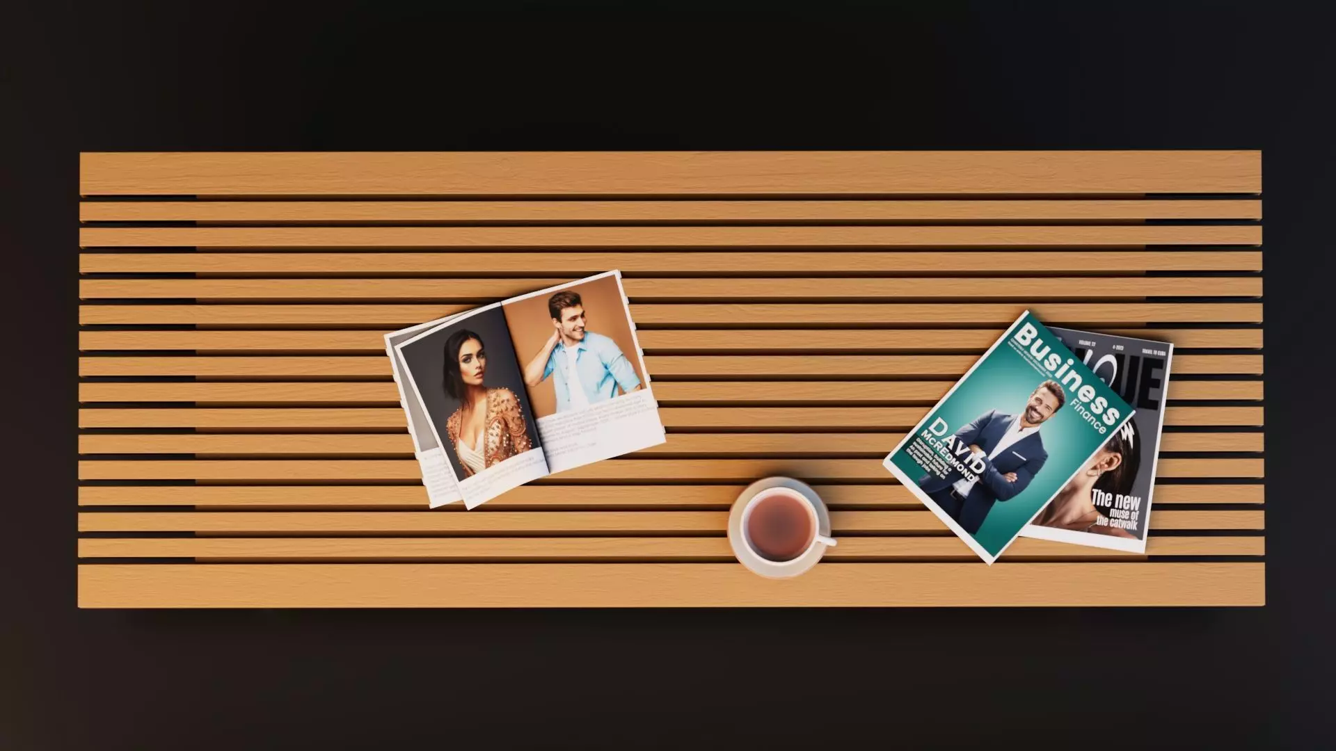 Modern Wooden Slat Sofa with Coffee Table 3D model_7