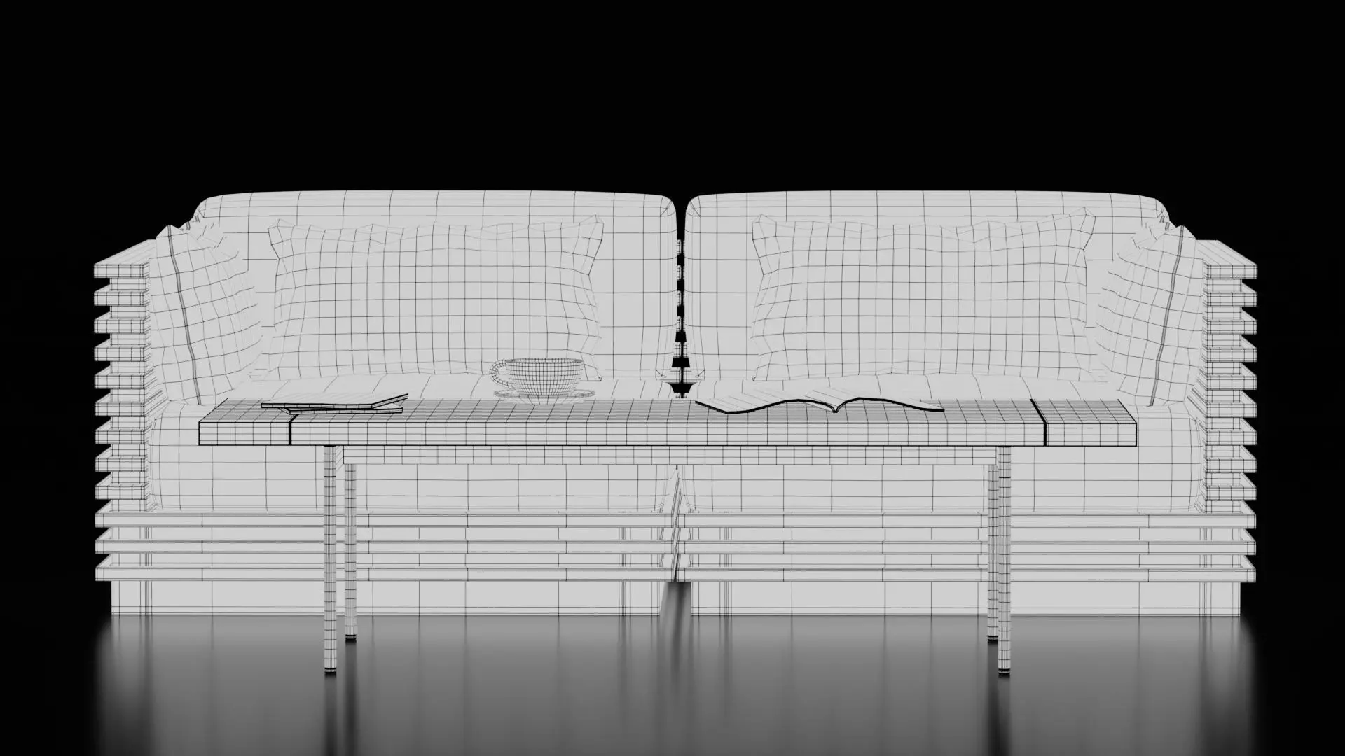 Modern Wooden Slat Sofa with Coffee Table 3D model_8