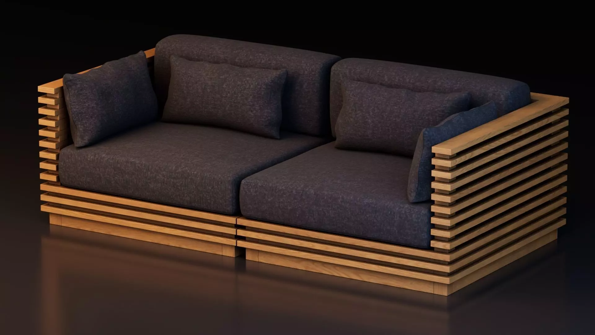Modern Wooden Slat Sofa with Coffee Table 3D model_4