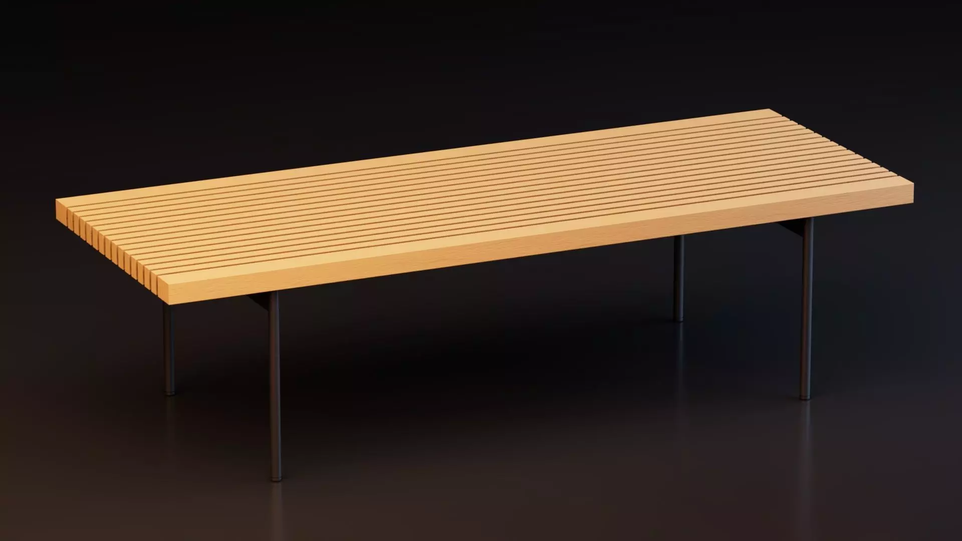 Modern Wooden Slat Sofa with Coffee Table 3D model_5