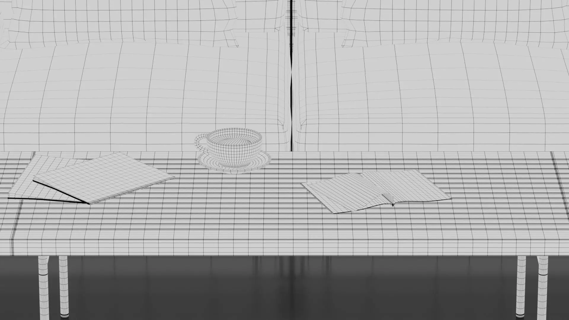 Modern Wooden Slat Sofa with Coffee Table 3D model_11