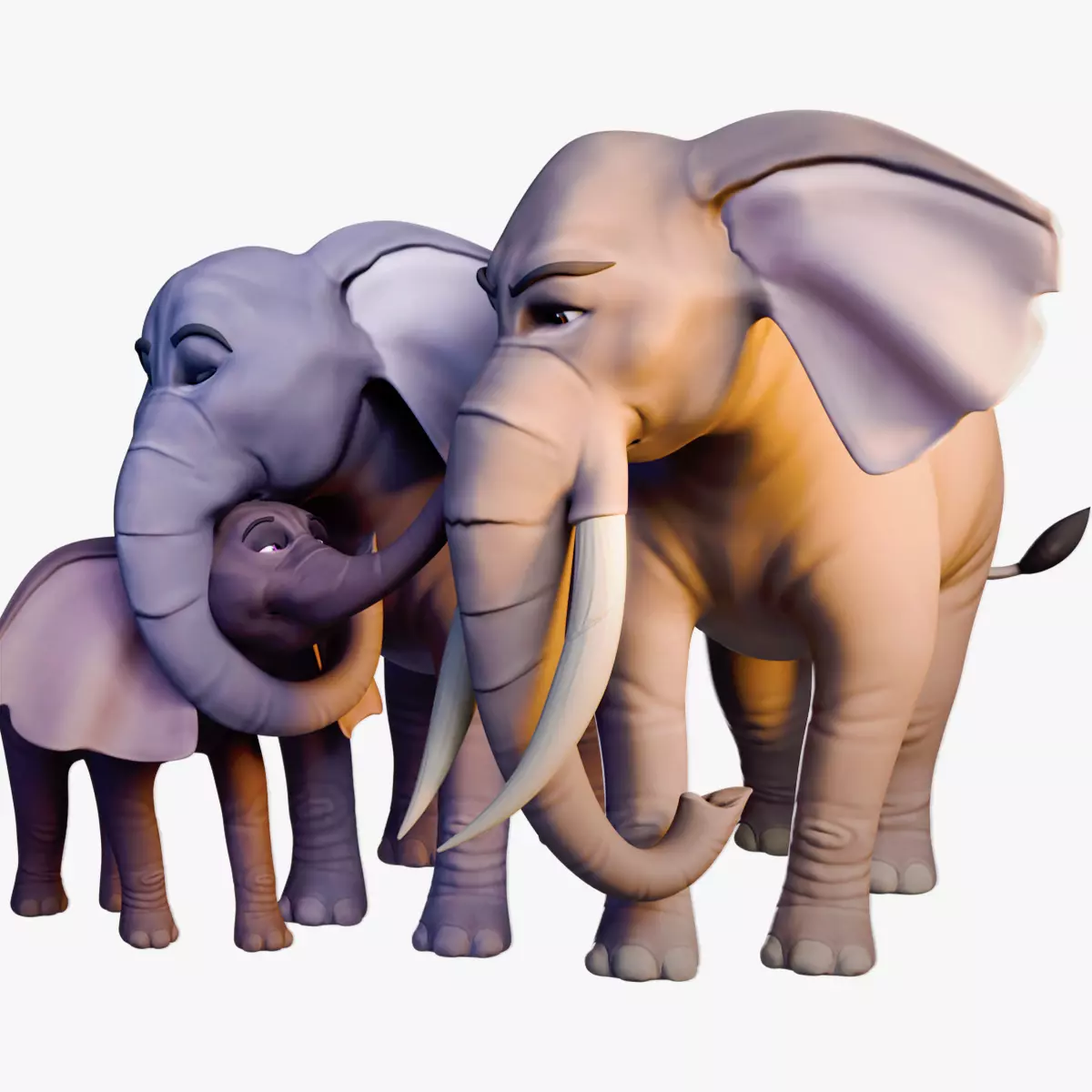 Cartoon Elephant Family Pack - Rigged 3D Characters Low-poly 3D model