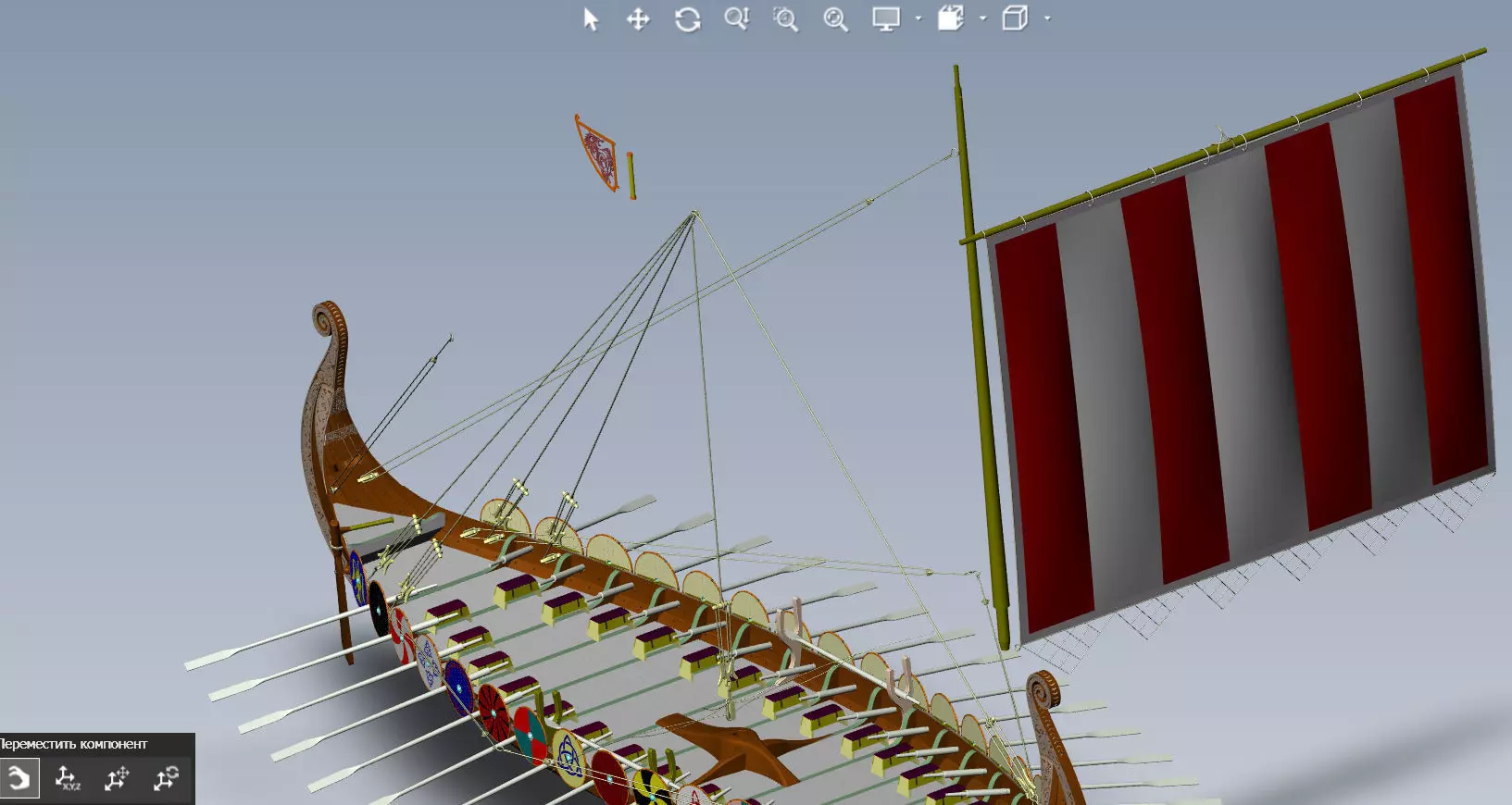 Drakkar is a Viking warship by Oseberg ship 820 AD 3D model_24