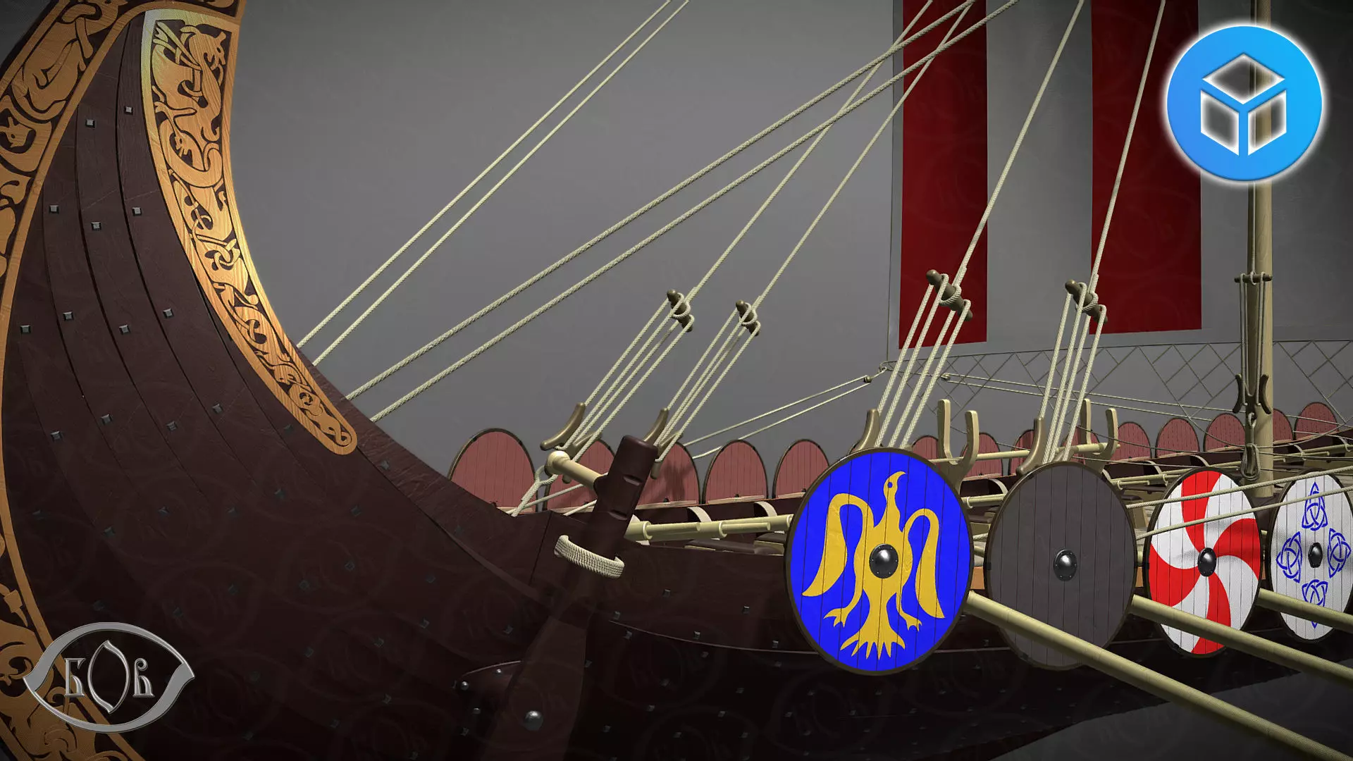 Drakkar is a Viking warship by Oseberg ship 820 AD 3D model_6