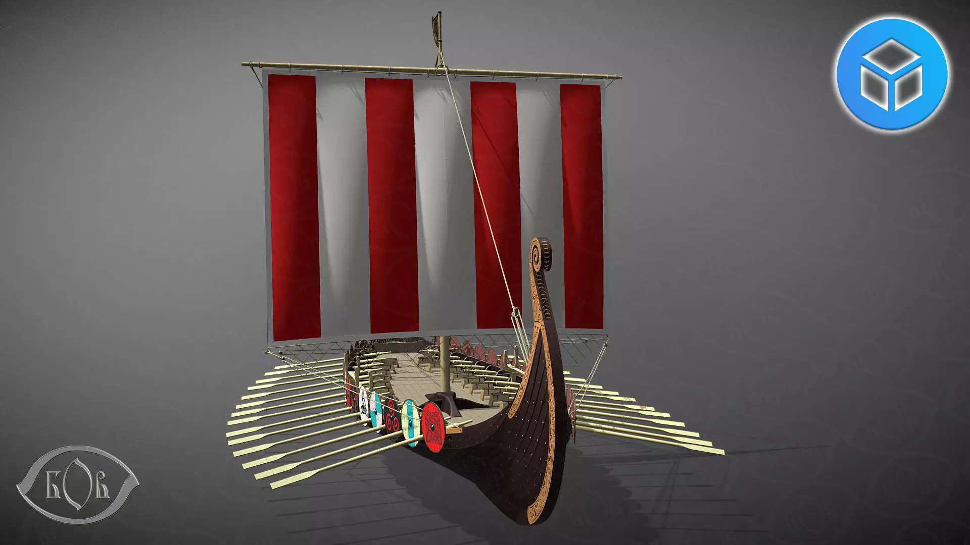 Drakkar is a Viking warship by Oseberg ship 820 AD 3D model_1