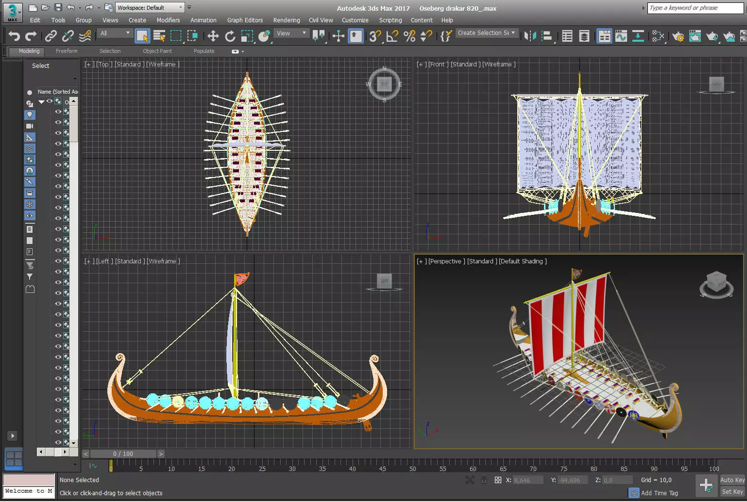 Drakkar is a Viking warship by Oseberg ship 820 AD 3D model_28