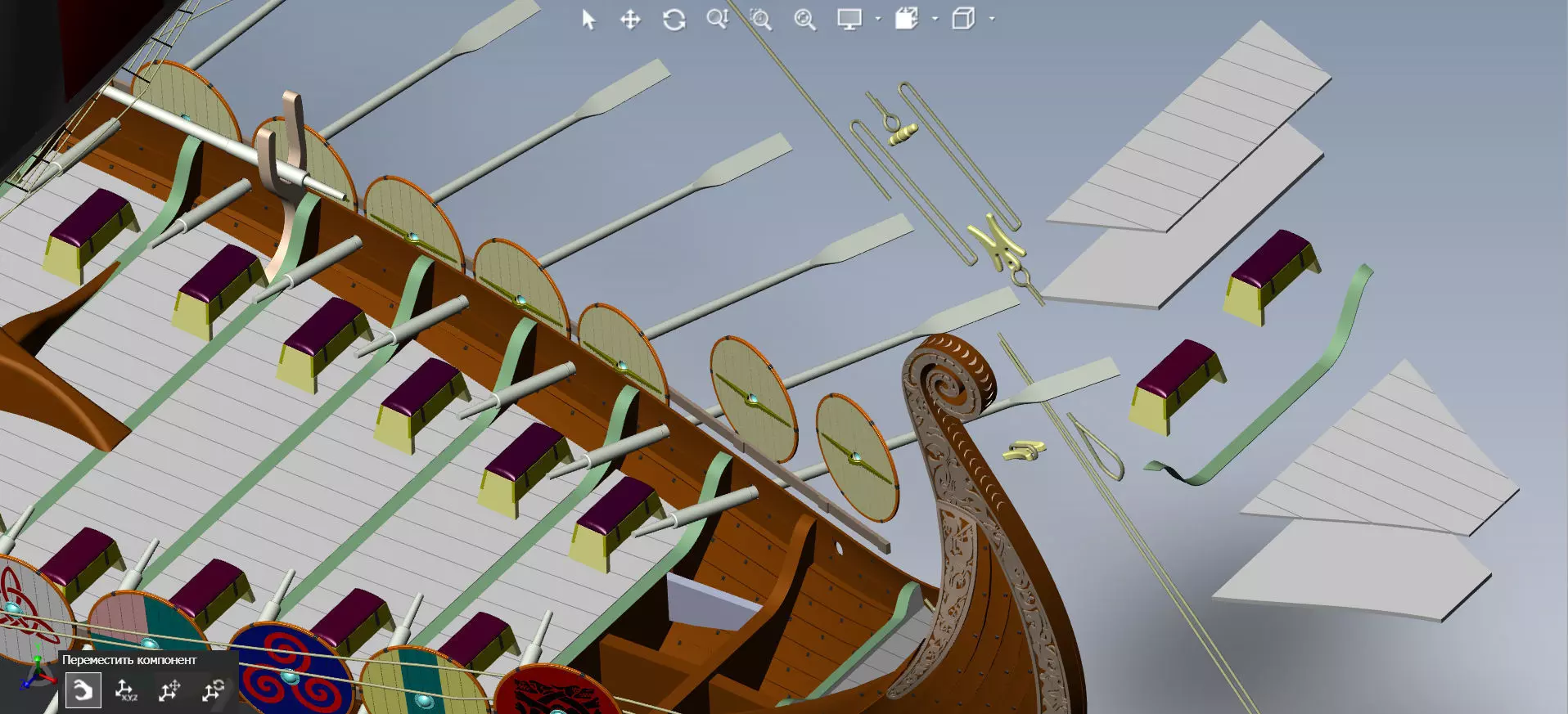 Drakkar is a Viking warship by Oseberg ship 820 AD 3D model_23