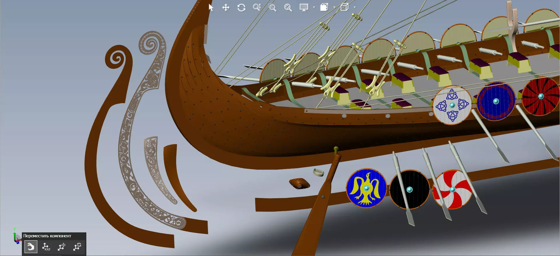 Drakkar is a Viking warship by Oseberg ship 820 AD 3D model_22