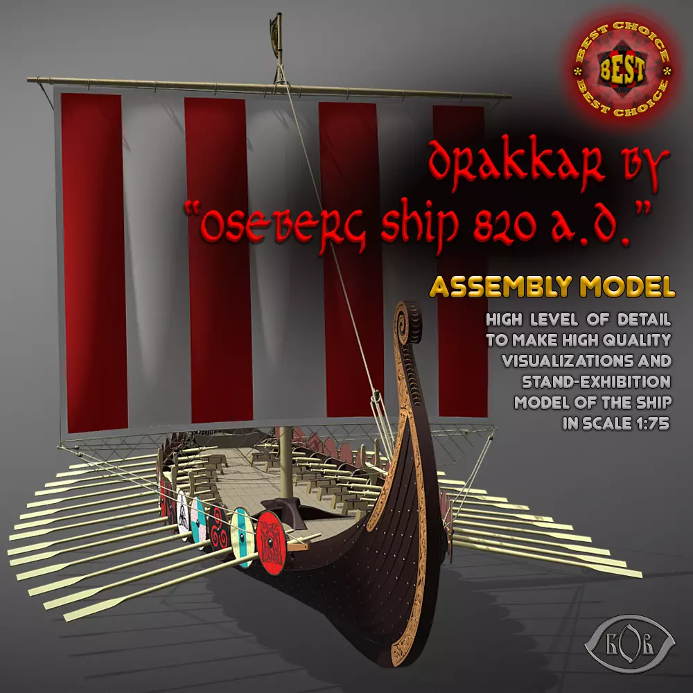 Drakkar is a Viking warship by Oseberg ship 820 AD 3D model_0