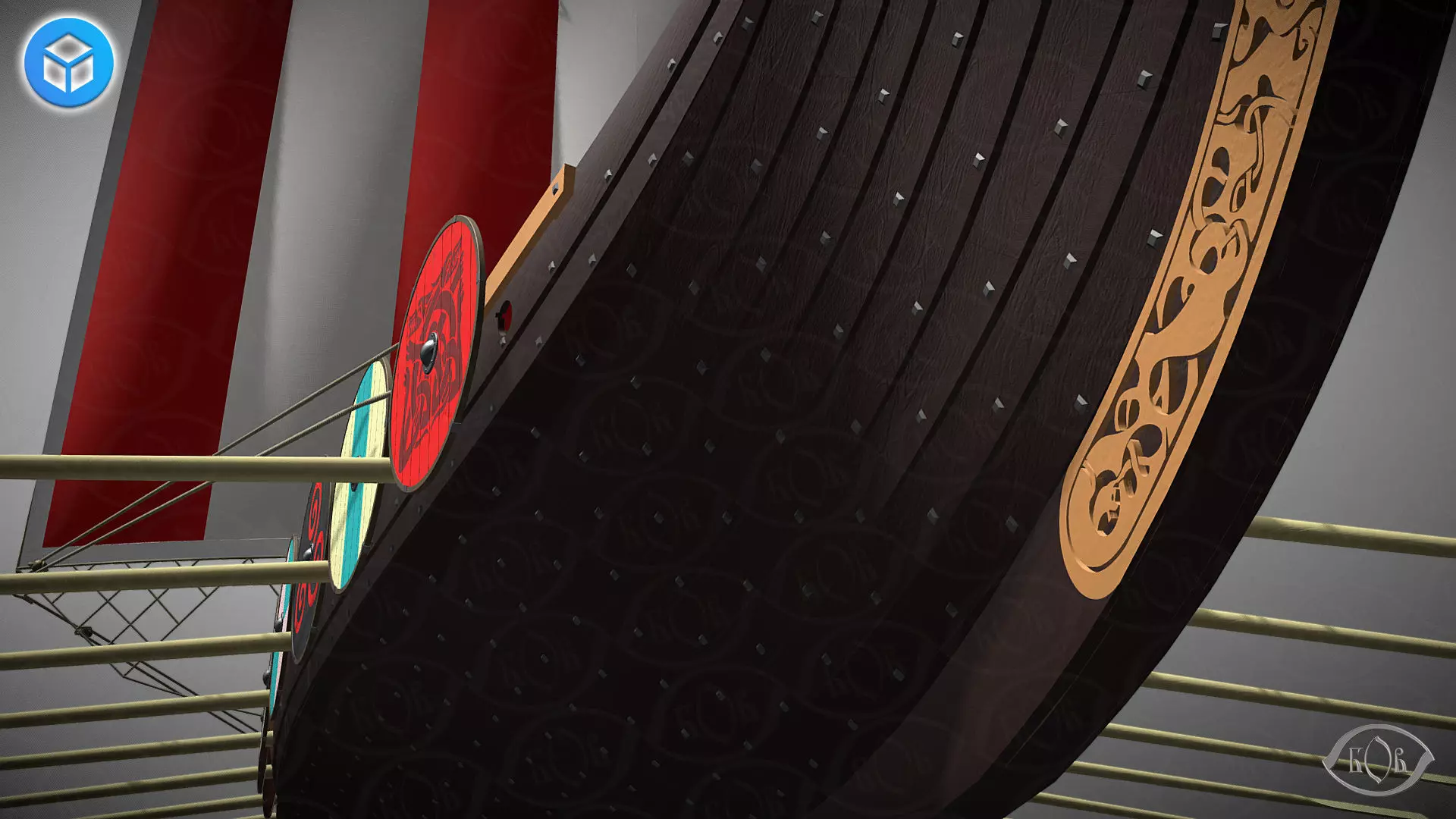 Drakkar is a Viking warship by Oseberg ship 820 AD 3D model_4