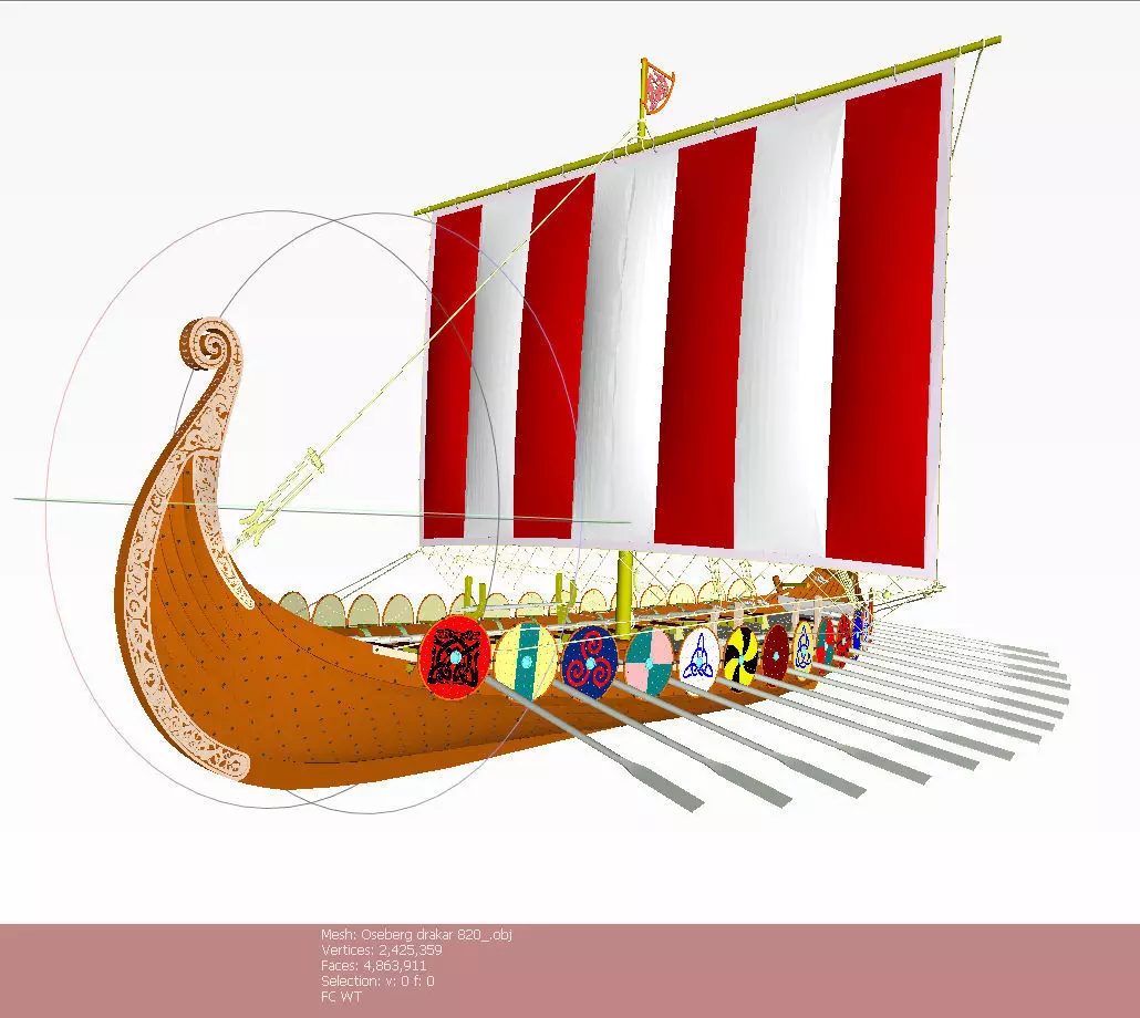 Drakkar is a Viking warship by Oseberg ship 820 AD 3D model_29