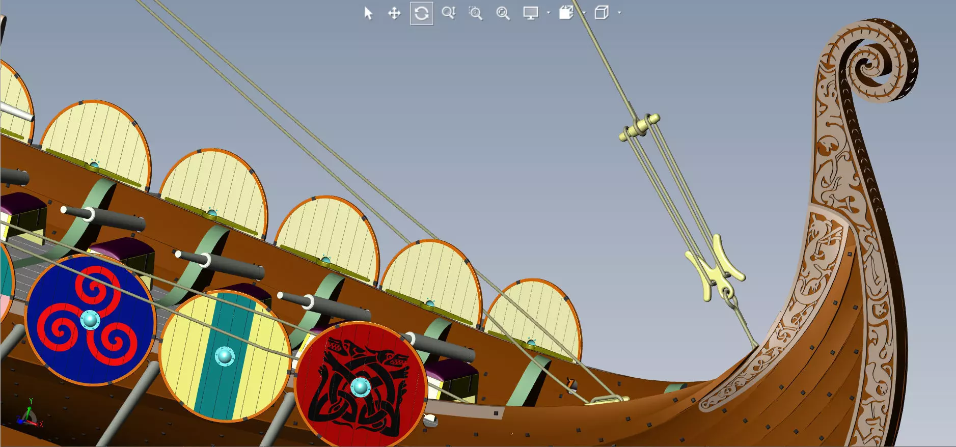 Drakkar is a Viking warship by Oseberg ship 820 AD 3D model_18