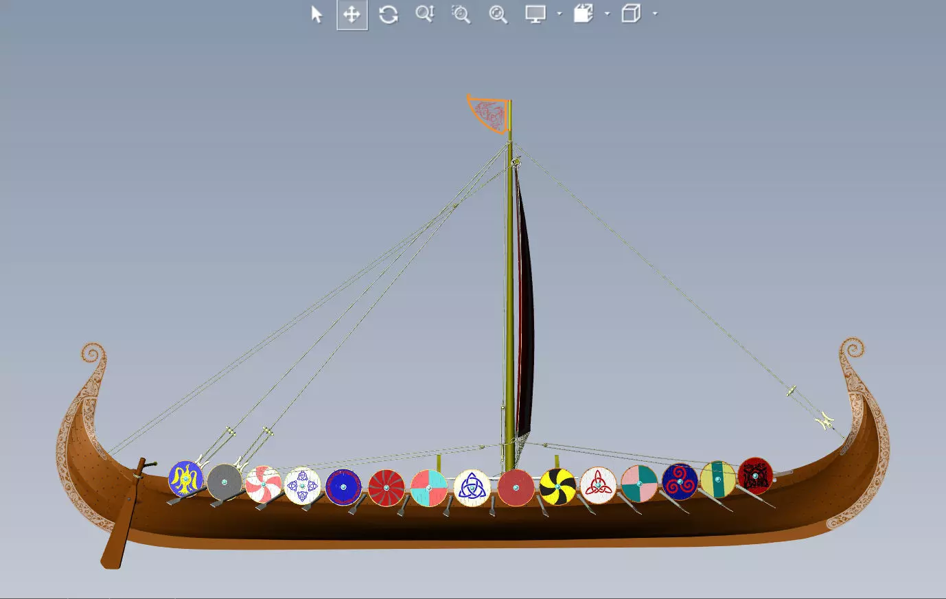 Drakkar is a Viking warship by Oseberg ship 820 AD 3D model_13
