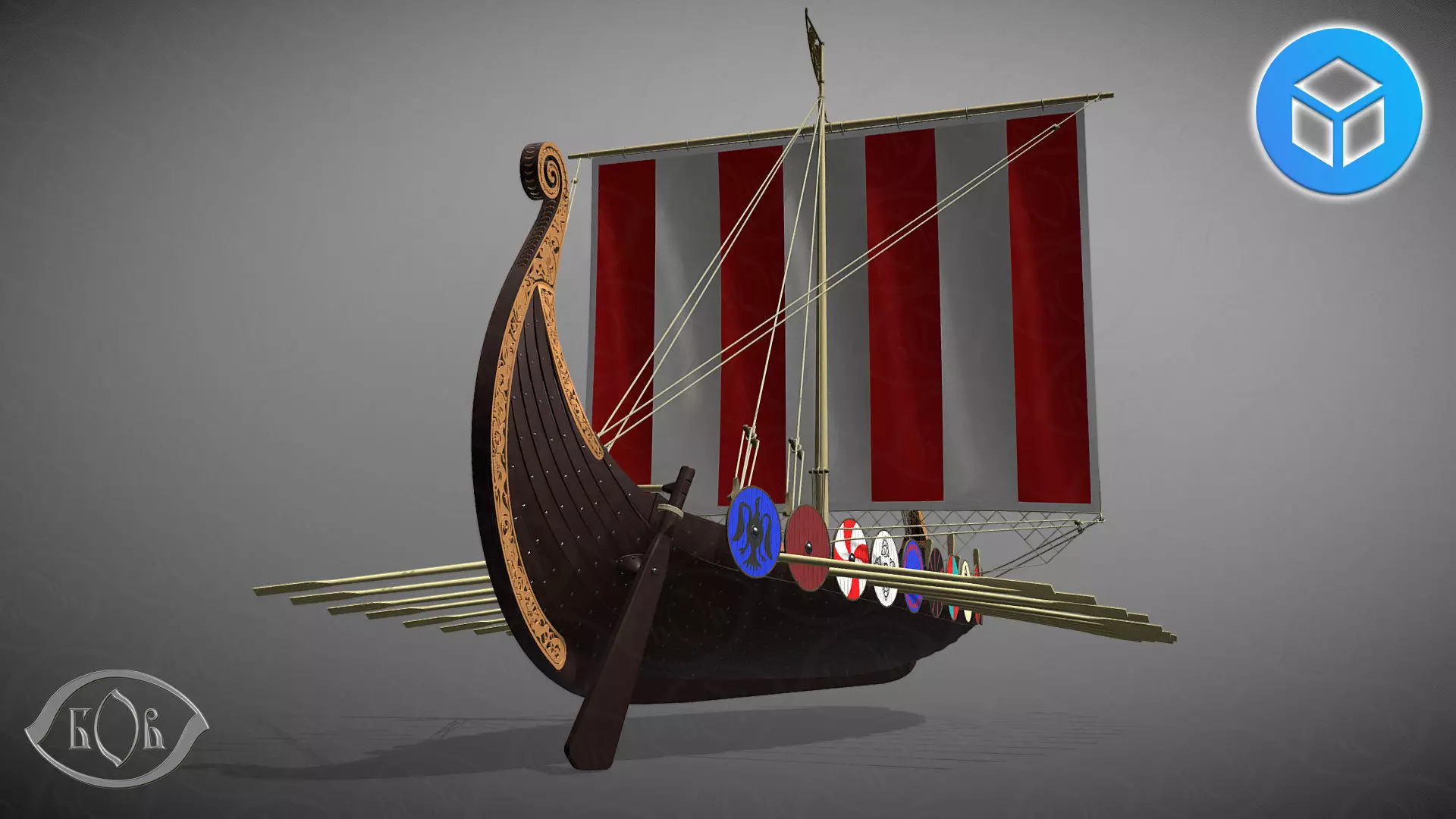 Drakkar is a Viking warship by Oseberg ship 820 AD 3D model_2