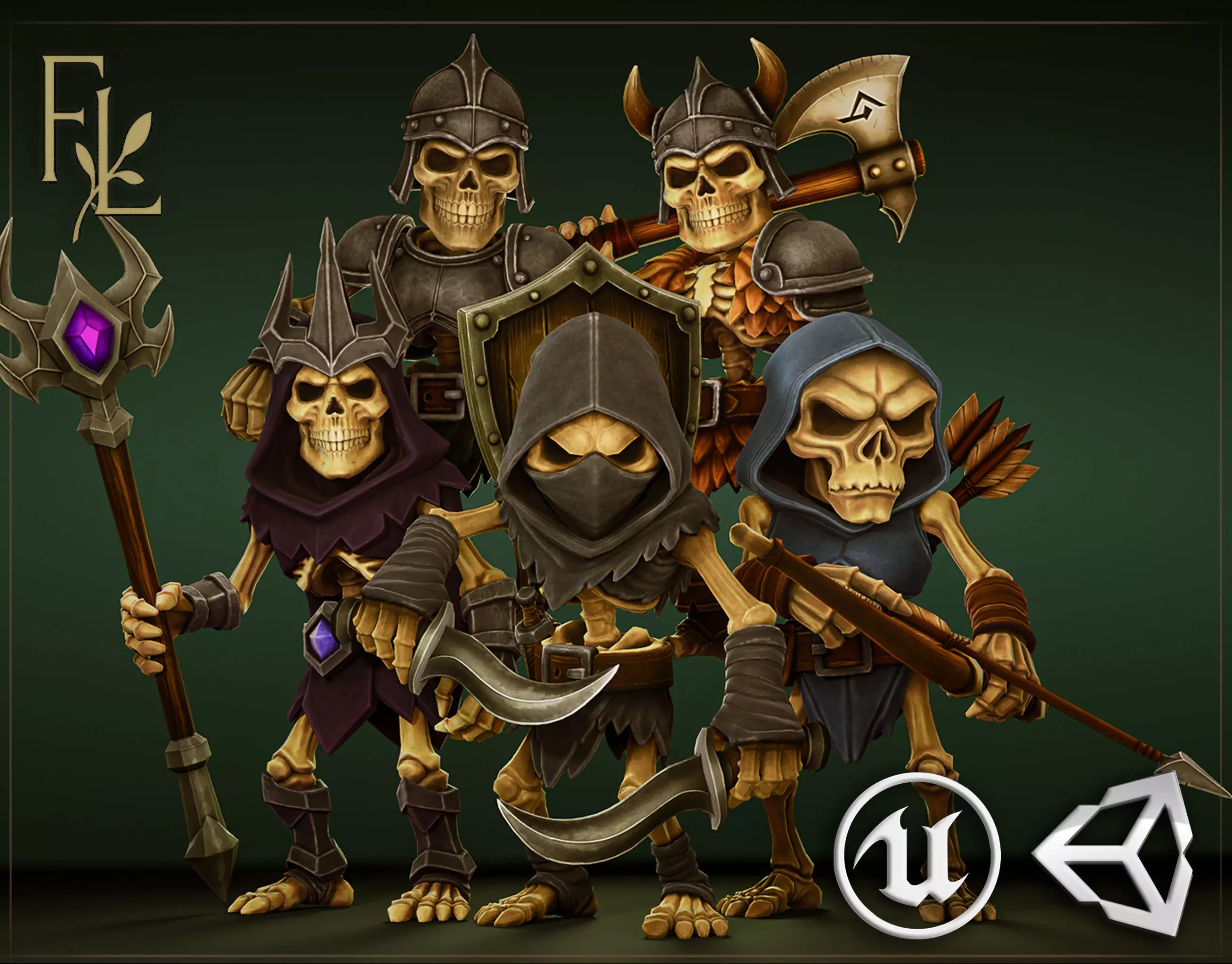 Skeleton Pack - Game ready character Low-poly 3D model_0