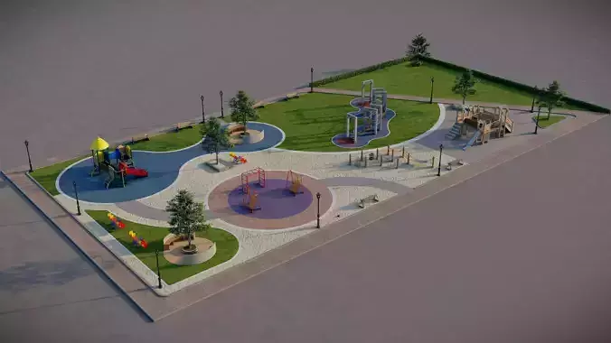 Children Playground SketchUp Model and Lumion Scene Full Package