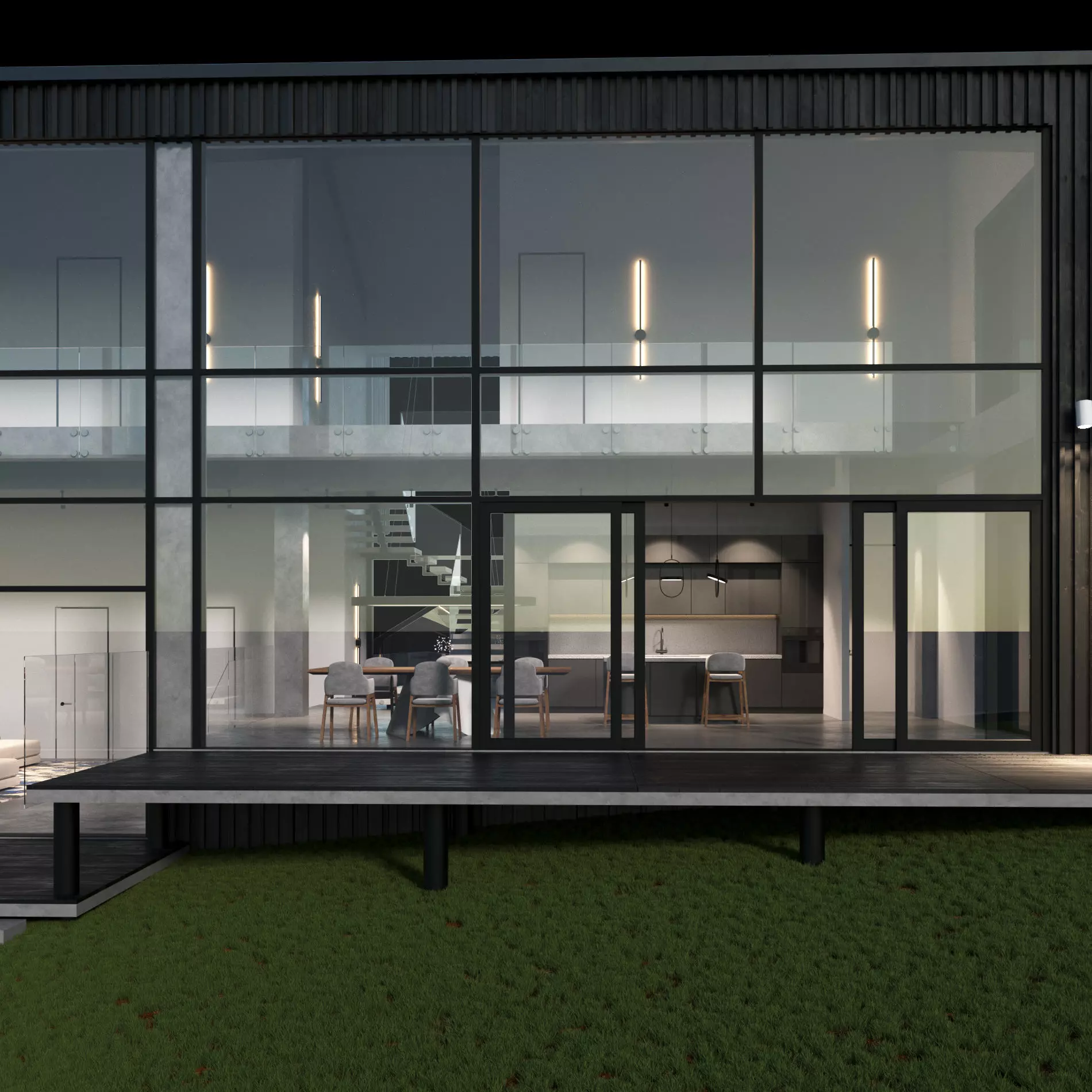 Modern barn house with furniture 3D model_7