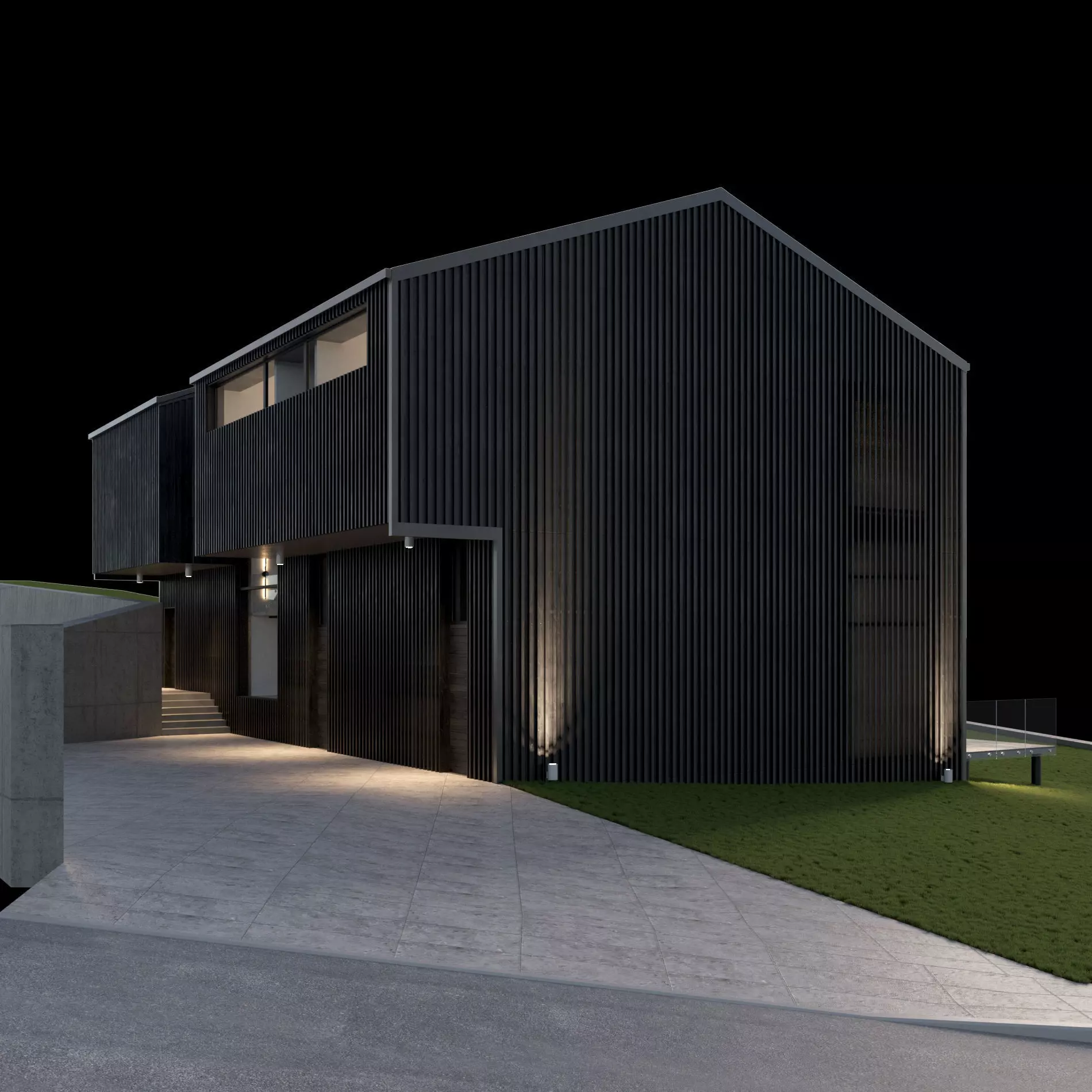 Modern barn house with furniture 3D model_2